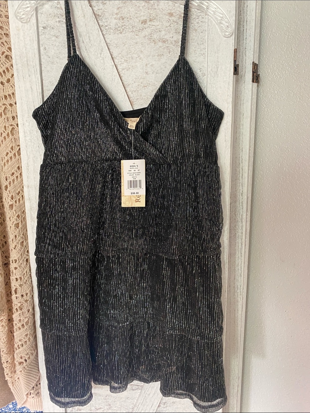 Black Metallic Stripe Tiered Spaghetti Strap Dress